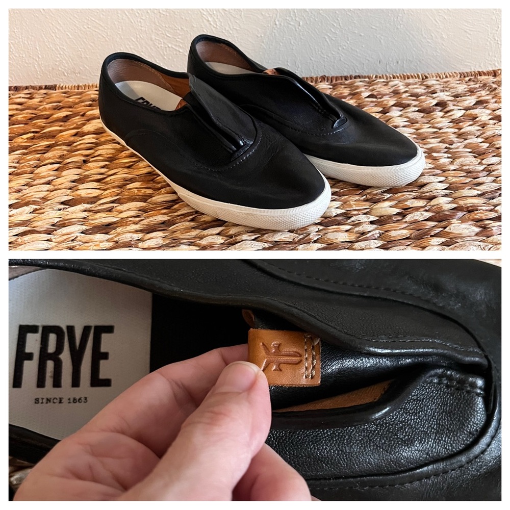 Frye Maya black leather slip-ons sneakers tennis shoes classic slides 9
